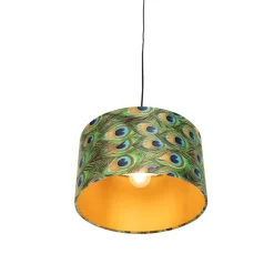 Hanglamp met velours kap pauw met goud 35 cm - Combi