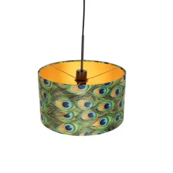 Hanglamp met velours kap pauw met goud 35 cm - Combi