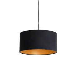 Hanglamp met velours kap zwart met goud 50 cm - Combi