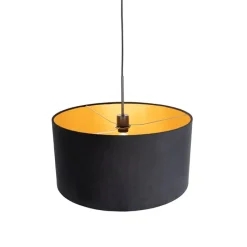 Hanglamp met velours kap zwart met goud 50 cm - Combi