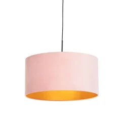 Hanglamp met velours kap roze met goud 50 cm - Combi