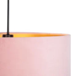 Hanglamp met velours kap roze met goud 50 cm - Combi