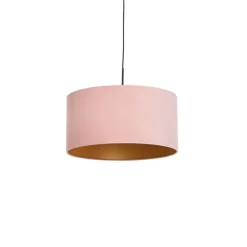 Hanglamp met velours kap roze met goud 50 cm - Combi