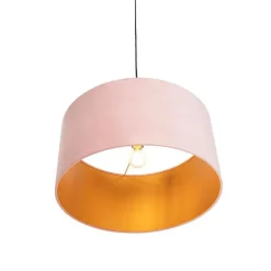 Hanglamp met velours kap roze met goud 50 cm - Combi