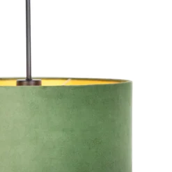 Hanglamp met velours kap groen met goud 35 cm - Combi