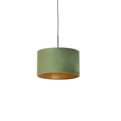 Hanglamp met velours kap groen met goud 35 cm - Combi