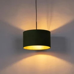 Hanglamp met velours kap groen met goud 35 cm - Combi