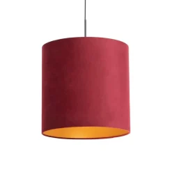 Hanglamp met velours kap rood met goud 40 cm - Combi