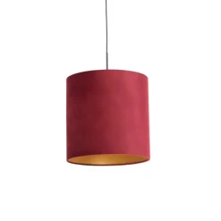 Hanglamp met velours kap rood met goud 40 cm - Combi