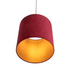 Hanglamp met velours kap rood met goud 40 cm - Combi