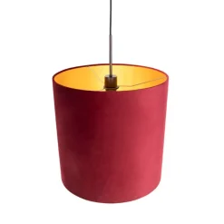 Hanglamp met velours kap rood met goud 40 cm - Combi