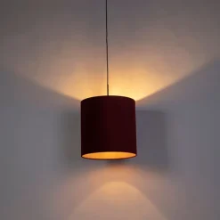 Hanglamp met velours kap rood met goud 40 cm - Combi
