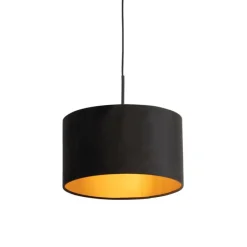Hanglamp met velours kap zwart met goud 35 cm - Combi