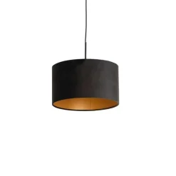 Hanglamp met velours kap zwart met goud 35 cm - Combi