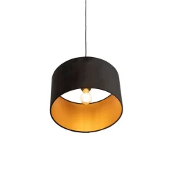 Hanglamp met velours kap zwart met goud 35 cm - Combi