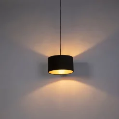 Hanglamp met velours kap zwart met goud 35 cm - Combi
