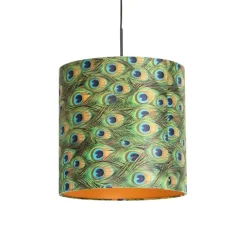 Hanglamp met velours kap pauw met goud 40 cm - Combi