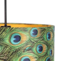 Hanglamp met velours kap pauw met goud 40 cm - Combi