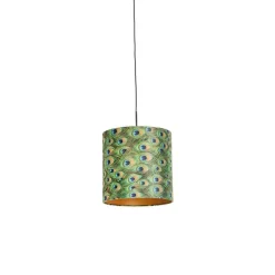 Hanglamp met velours kap pauw met goud 40 cm - Combi