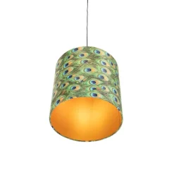 Hanglamp met velours kap pauw met goud 40 cm - Combi