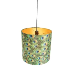 Hanglamp met velours kap pauw met goud 40 cm - Combi