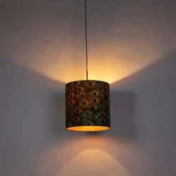 Hanglamp met velours kap pauw met goud 40 cm - Combi