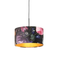 Hanglamp met velours kap bloemen met goud 35 cm - Combi