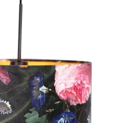 Hanglamp met velours kap bloemen met goud 35 cm - Combi