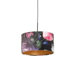 Hanglamp met velours kap bloemen met goud 35 cm - Combi