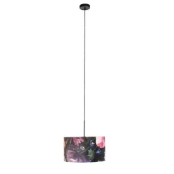 Hanglamp met velours kap bloemen met goud 35 cm - Combi