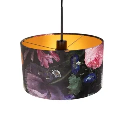 Hanglamp met velours kap bloemen met goud 35 cm - Combi