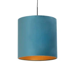 Hanglamp met velours kap blauw met goud 40 cm - Combi