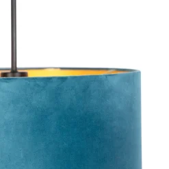 Hanglamp met velours kap blauw met goud 40 cm - Combi