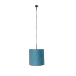 Hanglamp met velours kap blauw met goud 40 cm - Combi