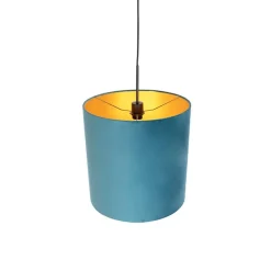 Hanglamp met velours kap blauw met goud 40 cm - Combi