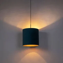 Hanglamp met velours kap blauw met goud 40 cm - Combi