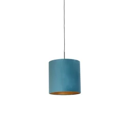 Hanglamp met velours kap blauw met goud 40 cm - Combi