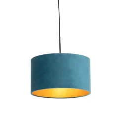 Hanglamp met velours kap blauw met goud 35 cm - Combi