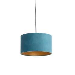 Hanglamp met velours kap blauw met goud 35 cm - Combi