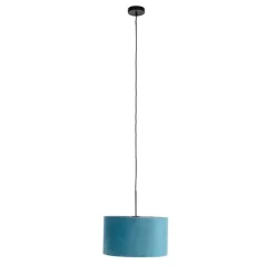 Hanglamp met velours kap blauw met goud 35 cm - Combi