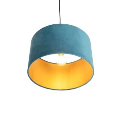 Hanglamp met velours kap blauw met goud 35 cm - Combi