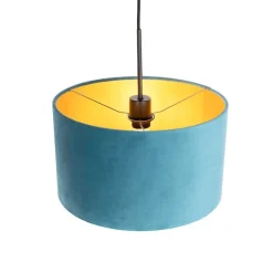 Hanglamp met velours kap blauw met goud 35 cm - Combi