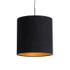 Hanglamp met velours kap zwart met goud 40 cm - Combi