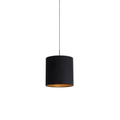Hanglamp met velours kap zwart met goud 40 cm - Combi
