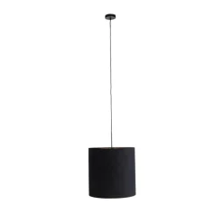Hanglamp met velours kap zwart met goud 40 cm - Combi
