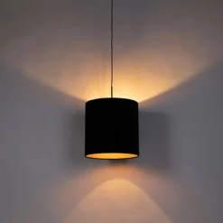 Hanglamp met velours kap zwart met goud 40 cm - Combi