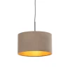 Hanglamp met velours kap taupe met goud 35 cm - Combi