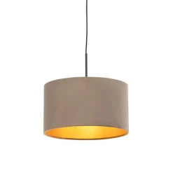 Hanglamp met velours kap taupe met goud 35 cm - Combi