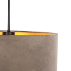 Hanglamp met velours kap taupe met goud 35 cm - Combi