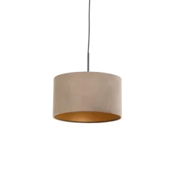 Hanglamp met velours kap taupe met goud 35 cm - Combi